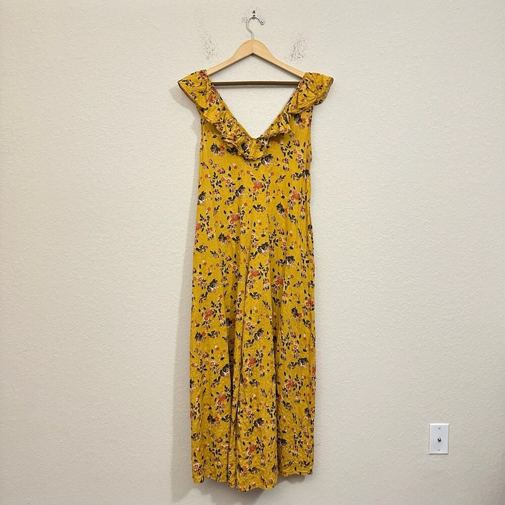 BUCKETLIST Jumpsuit Mustard Yellow Floral Ruffled Wide Leg Lagenlook